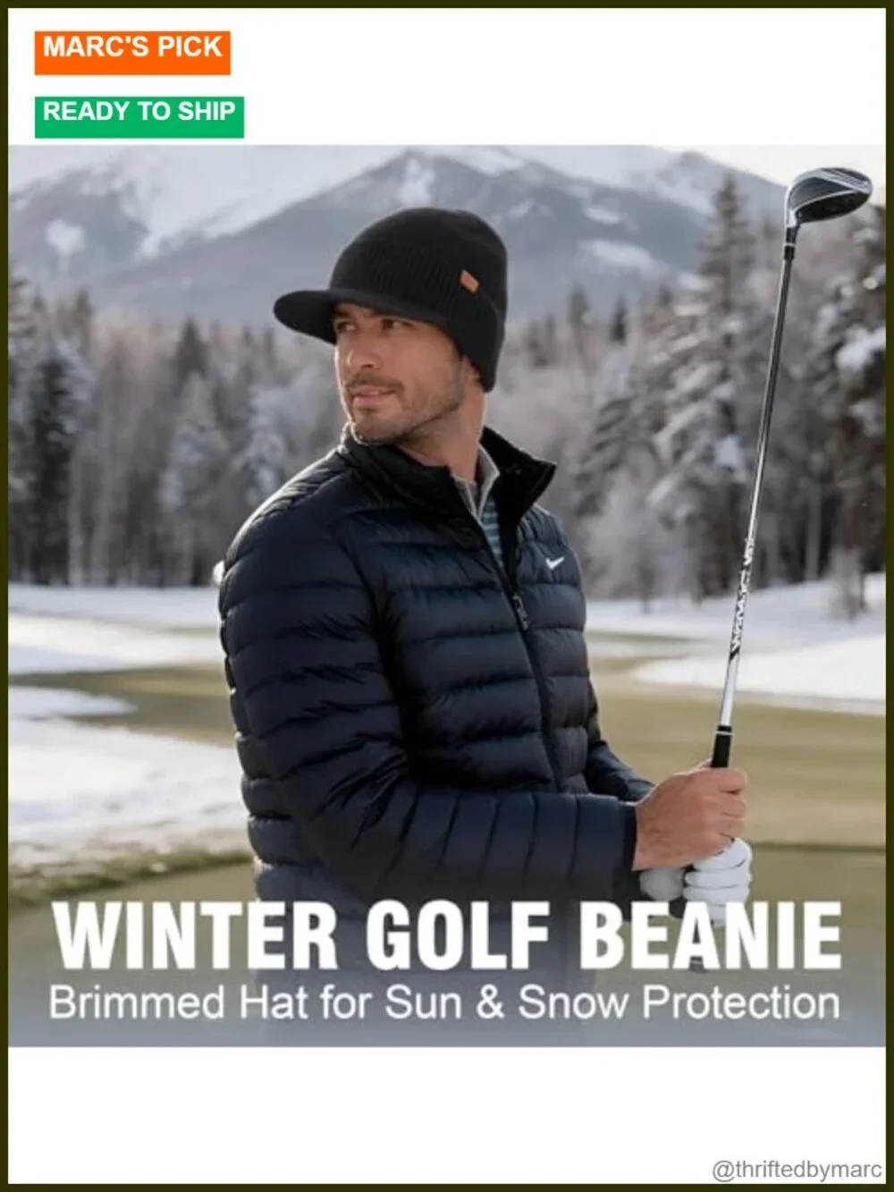 Fleece Lined Thermal Knit Visor Hat Winter Beanie with Brim Windproof